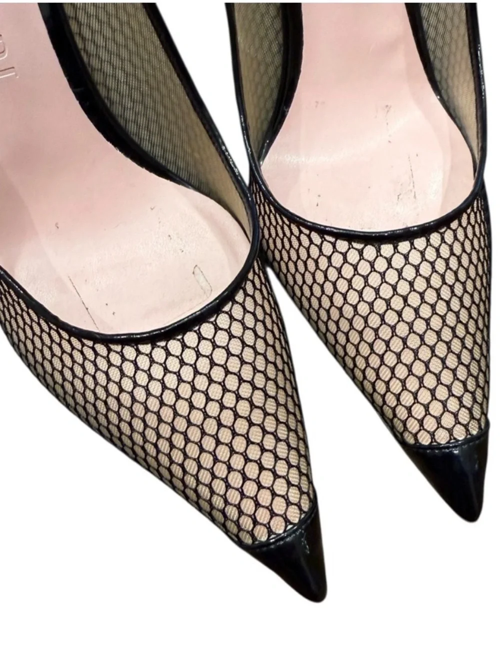 Piferi Avangarda 85 Black Mesh Pointed-Toe Heel Pumps with Patent Trim EUR 38